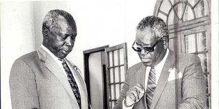 Then President Daniel arap Moi and his vice-president Dr Josephat Karanja